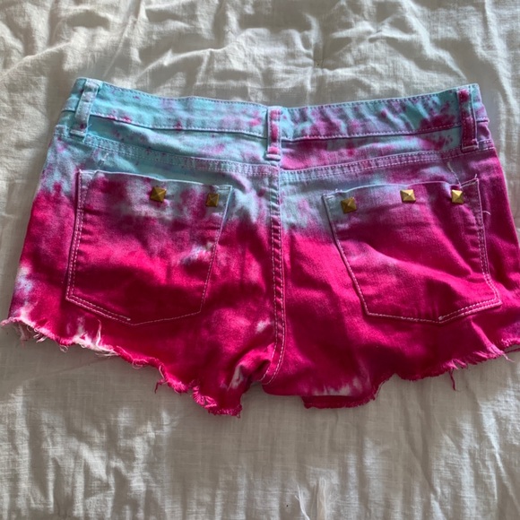 Custom tie-dye hot pink bright denim shorts 4 - Picture 5 of 7